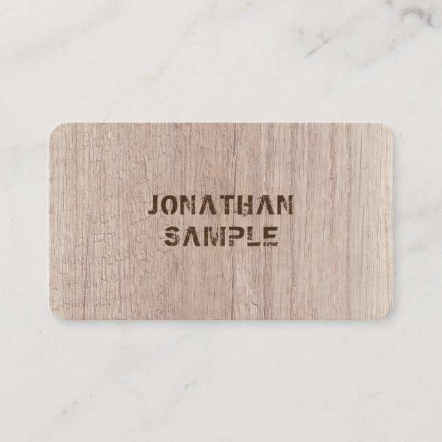 Custom Plank Board Wood Look Distressed Text Business Card (Front)