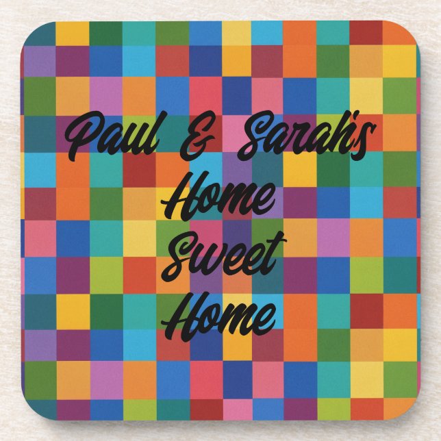 custom plastic coaster rainbow square home sweet (Front)