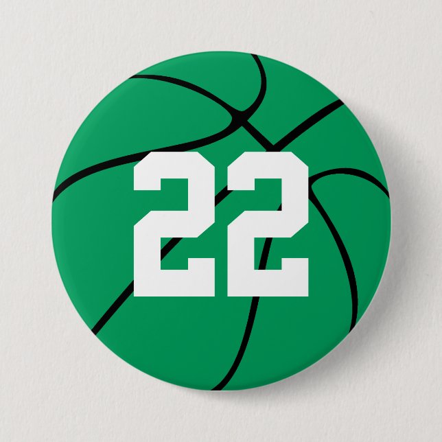 Custom Player Number Green Basketball Button Pin (Front)