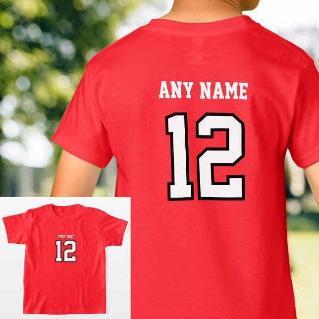 Custom Player Number Name Jersey Black White Red T-Shirt (Creator Uploaded)
