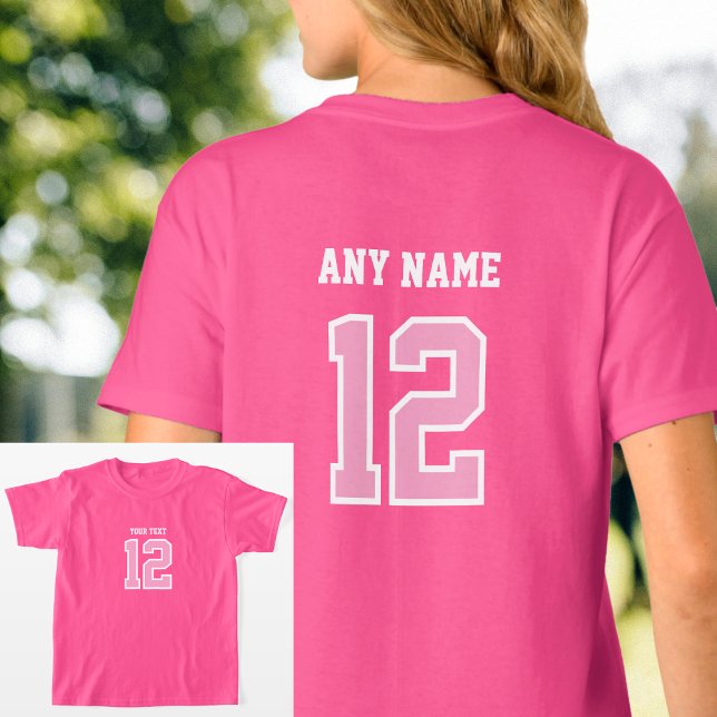 Custom Player Number Name Jersey Sports Pink White T-Shirt (Creator Uploaded)