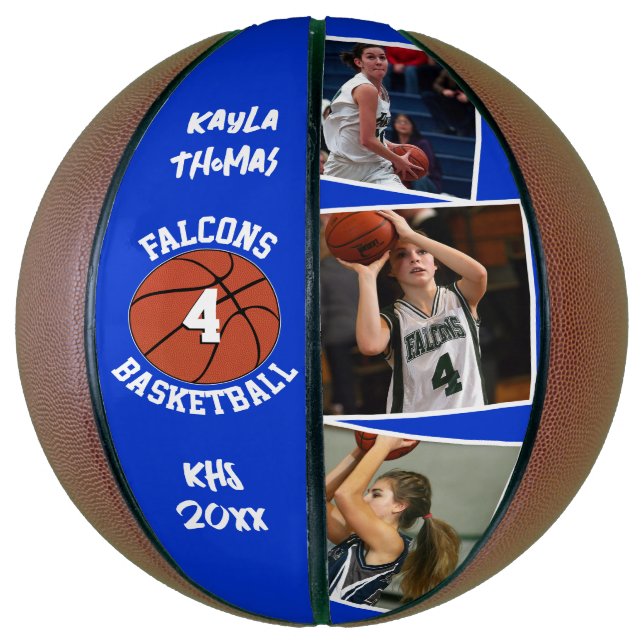 Custom Player Photos Team Name and Number Blue Basketball (Vertical)