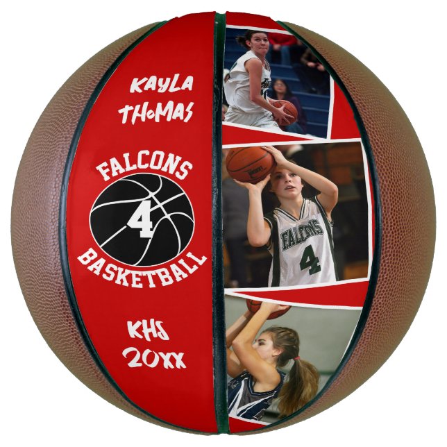 Custom Player Photos Team Name and Number Red Basketball (Vertical)