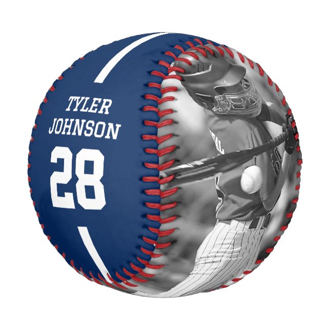 Custom Player Team Logo 2 Photo Blue Baseball (Angled)
