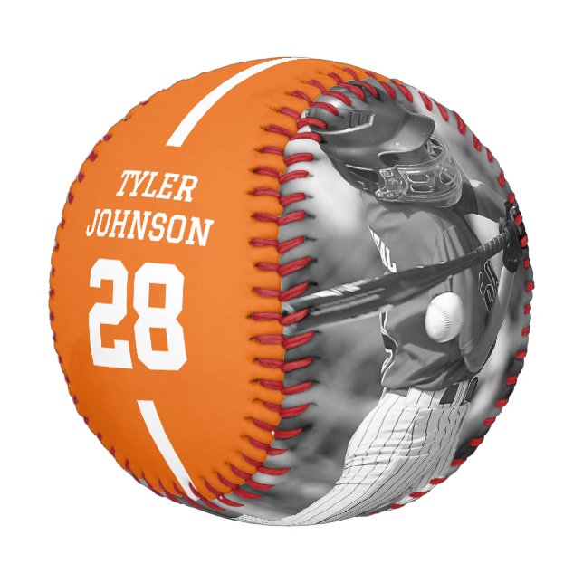 Custom Player Team Logo 2 Photo Orange Baseball (Angled)