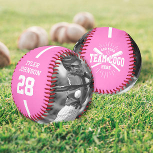 Custom Player Team Logo 2 Photo Pink Baseball