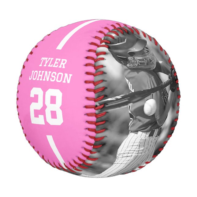 Custom Player Team Logo 2 Photo Pink Baseball (Angled)