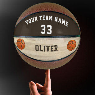 Custom Player's Name Number Team Wood Floor Basketball