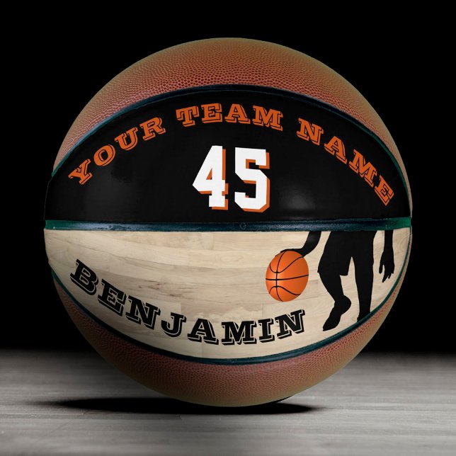 Custom Player's Team Name Number Wood Floor Basketball (Creator Uploaded)