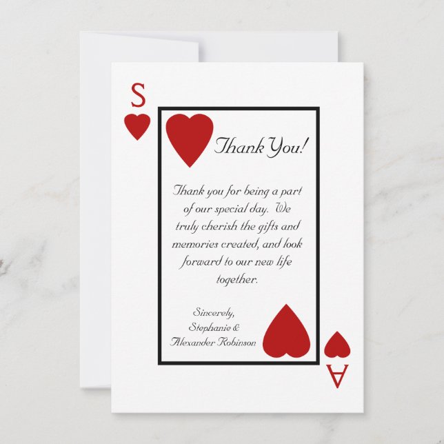 Custom Playing Card Vegas Wedding Thank You Notes (Front)