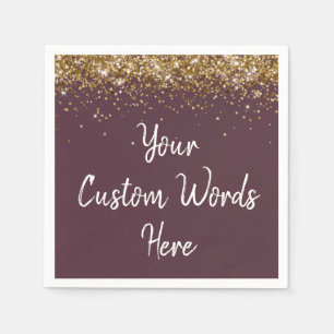 Custom Plum Purple Gold Serviette Birthday Party Napkin