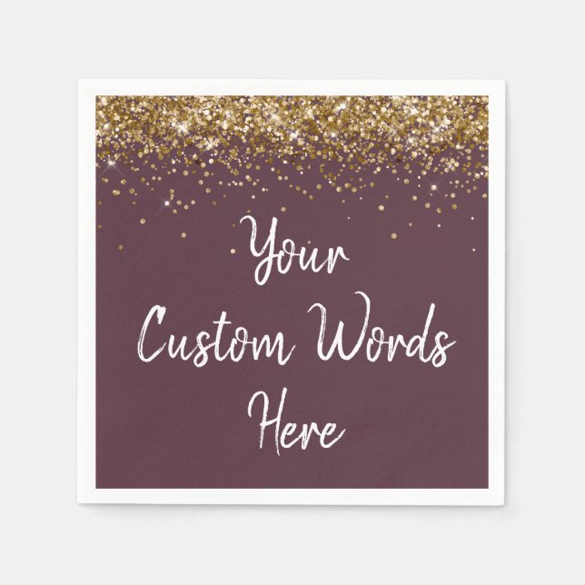 Custom Plum Purple Gold Serviette Birthday Party Napkin (Front)