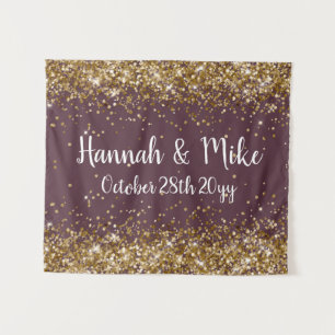 Custom Plum Purple Gold Wedding Photo Booth Prop Tapestry