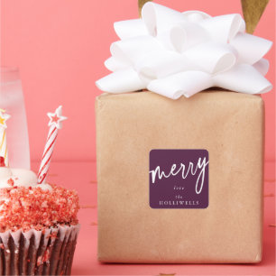 Custom Plum + White 'Merry' Christmas/Holiday Square Sticker