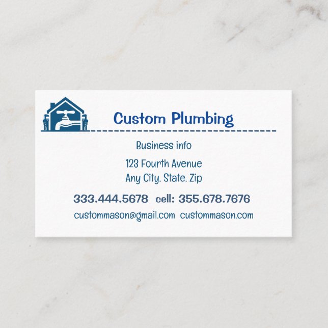 Custom Plumbing Heating Contractors  Business Card (Front)