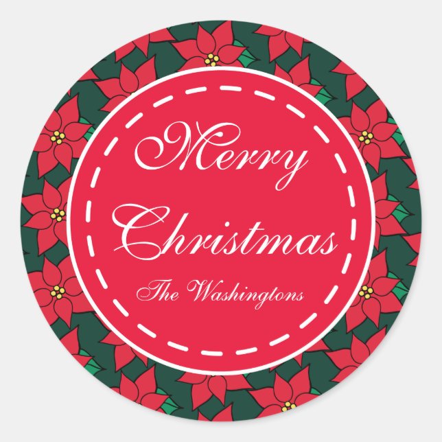Custom Poinsettia Christmas Gift Tag Stickers (Front)