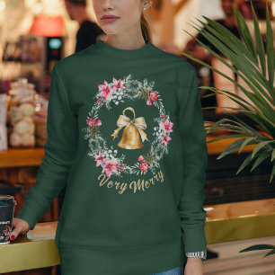 Custom Poinsettia Snowflake Green Christmas Wreath Sweatshirt