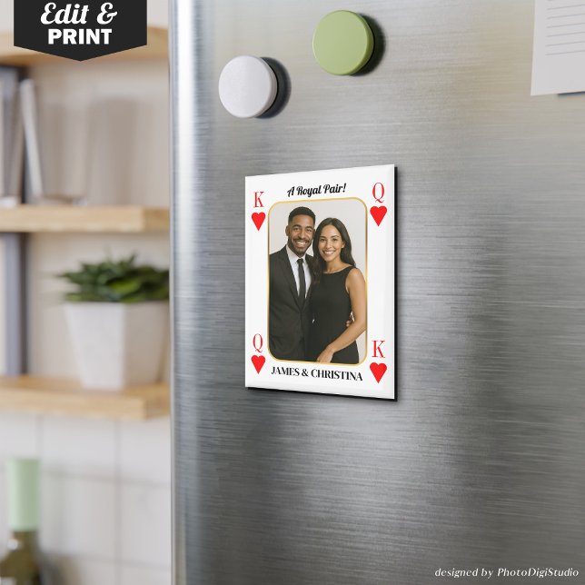 Custom Poker Card Magnet, Royal Pair Couples Gift  Magnet (Custom Poker Card Magnet, Personalized Royal Pair Magnet Anniversary Valentines Couples Gift )