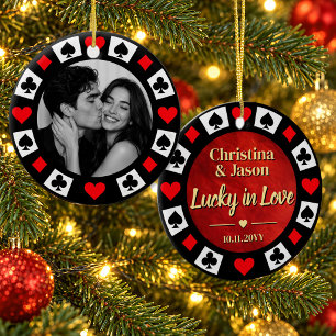 Custom Poker Chip Ornament, Custom Photo Couple  Ceramic Tree Decoration