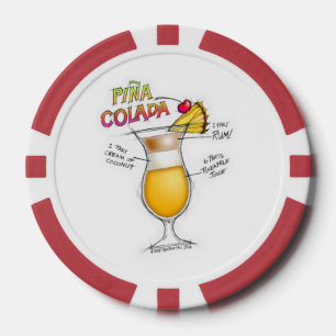 CUSTOM POKER CHIP, PINA COLADA RECIPE COCKTAIL ART CHIPS
