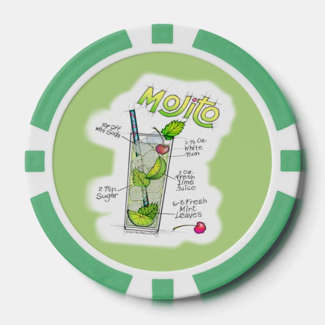CUSTOM POKER CHIPS - MOJITO RECIPE COCKTAIL ART (Front)
