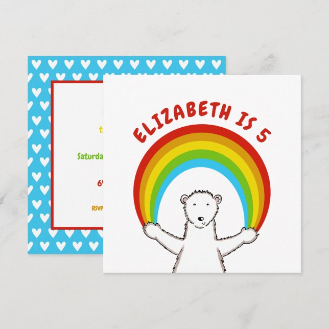 Custom Polar Bear & Rainbow Birthday Invitation (Front/Back)