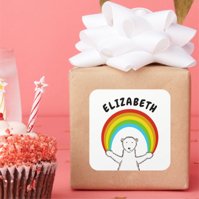 Custom Polar Bear & Rainbow  Square Sticker (Party)