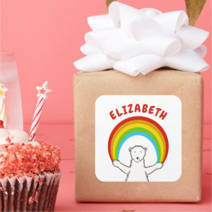 Custom Polar Bear & Rainbow  Square Sticker