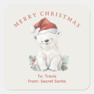 Custom polar bear watercolor Christmas vibe gift Square Sticker