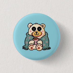 Custom Polar Bear with Coffee   Cute Winter Art 3 Cm Round Badge