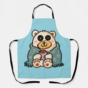 Custom Polar Bear with Coffee   Cute Winter Art Apron