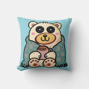 Custom Polar Bear with Coffee Cute Winter Art Cushion