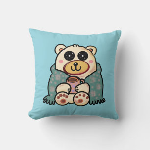 Custom Polar Bear with Coffee   Cute Winter Art Cushion