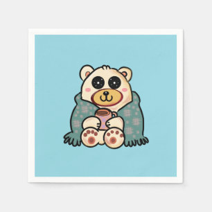 Custom Polar Bear with Coffee Cute Winter Art Napkin