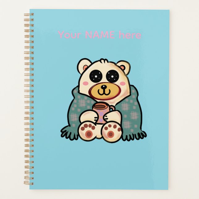 Custom Polar Bear with Coffee | Cute Winter Art Pl Planner (Front)