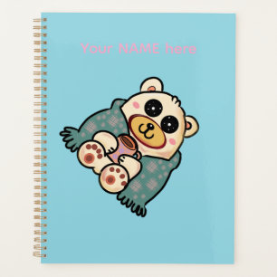 Custom Polar Bear with Coffee Cute Winter Art Planner