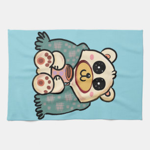 Custom Polar Bear with Coffee   Cute Winter Art Tea Towel