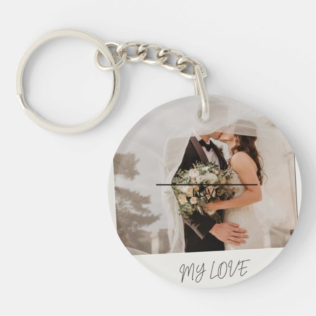 Custom Polaroid Photo Frame My Love Retro Script Key Ring (Front)