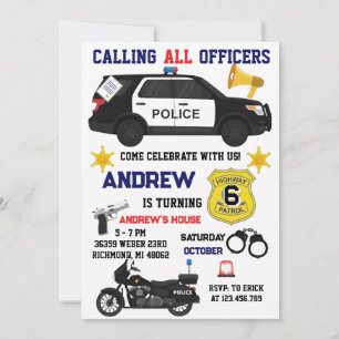 Custom Police Birthday party for kid  Invitation