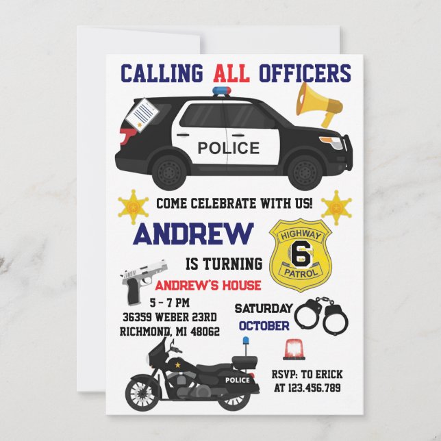 Custom Police Birthday party for kid  Invitation (Front)