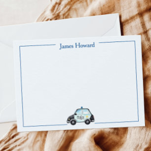 Custom Police Car Stationery, Boys Blue & White Thank You Card