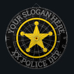 Custom police department law enforcement dartboard<br><div class="desc">Custom police department law enforcement dartboard. Custom wall decor personalised with your name, precinct, force, county, jail, correction facility, prison etc. Yellow police star badge with round text. All customisable colours. Fun darts game for home, office, work place, garage, bar, cafe, pub, kid's Birthday party, garden etc. To protect and...</div>