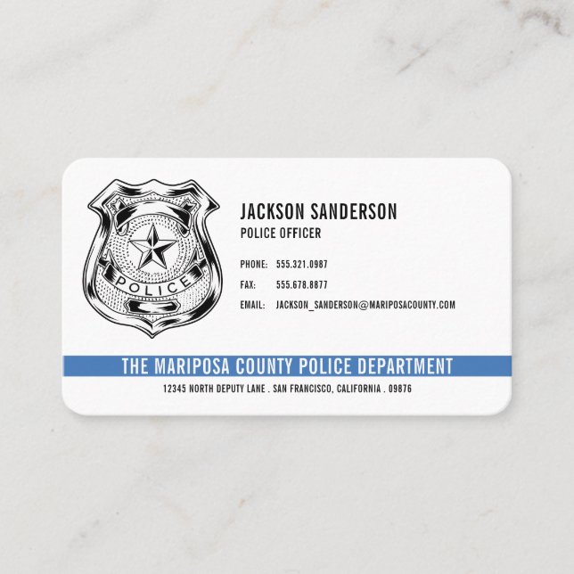 Custom Police Department Logo Thin Blue Line Business Card (Front)