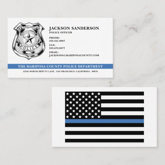 Custom Police Department Thin Blue Line Logo Business Card (Front/Back)