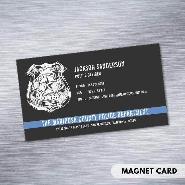 Custom Police Department Thin Blue Line Logo Magnetic Business Card (Custom Police Department Thin Blue Line Logo Business Card Magnet)