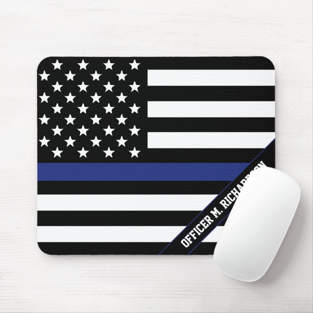 Custom Police Law Enforcement Thin Blue Line Mouse Pad (With Mouse)
