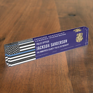 Custom Police Officer Department Thin Blue Line Nameplate