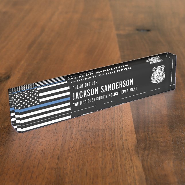 Custom Police Officer Department Thin Blue Line Nameplate (Side)
