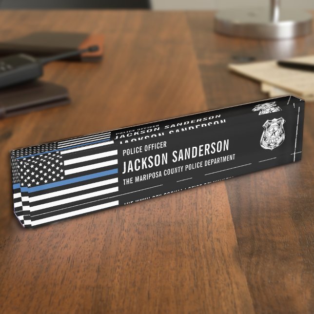Custom Police Officer Department Thin Blue Line Nameplate (Custom Police Officer Department Thin Blue Line Desk Name Plate)