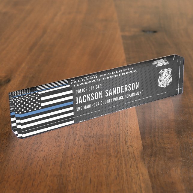 Custom Police Officer Department Thin Blue Line Nameplate (Side)